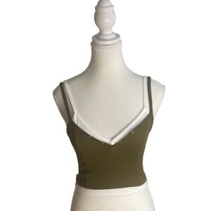 UO BDG Brooke Double Layer Cami Crop Top Green White